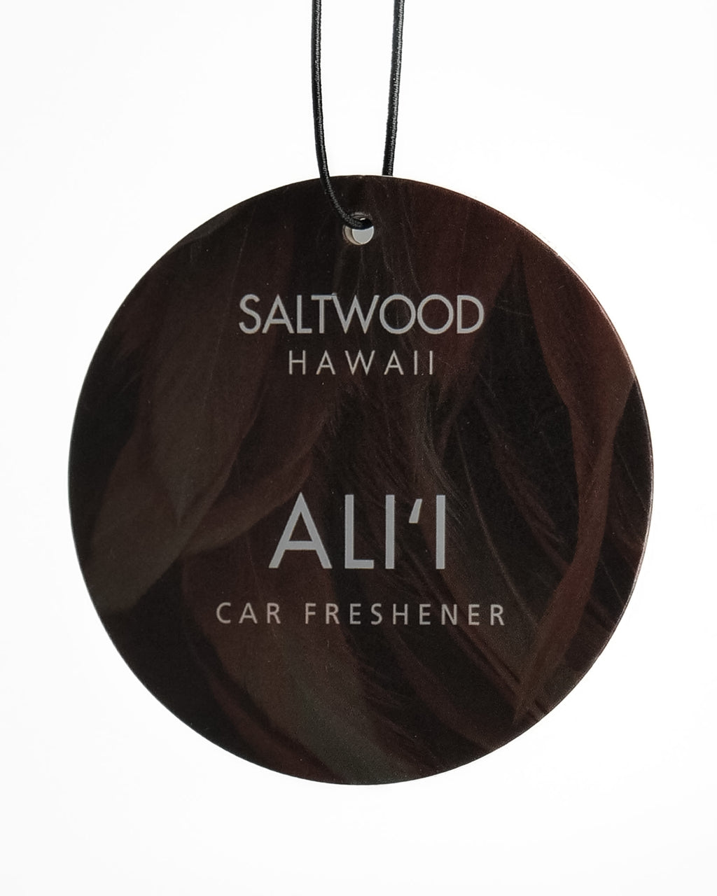 Round car freshener with 'Saltwood Hawaii' branding on a white background