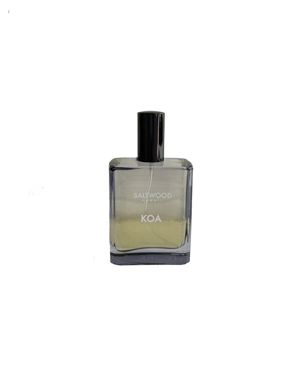 A bottle of Koa cologne with a clear liquid visible inside, labeled with the brand name 'KOA' on the front